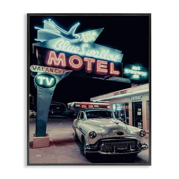 Stupell Industries Vintage Motel Getaway Car by Graffi*tee Studios Black Framed Typography Giclee Art Print 14 in. x 11 in.