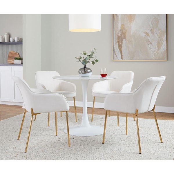 Lumisource Daniella Cream Fabric and Gold Steel Arm Chair (Set of 2)