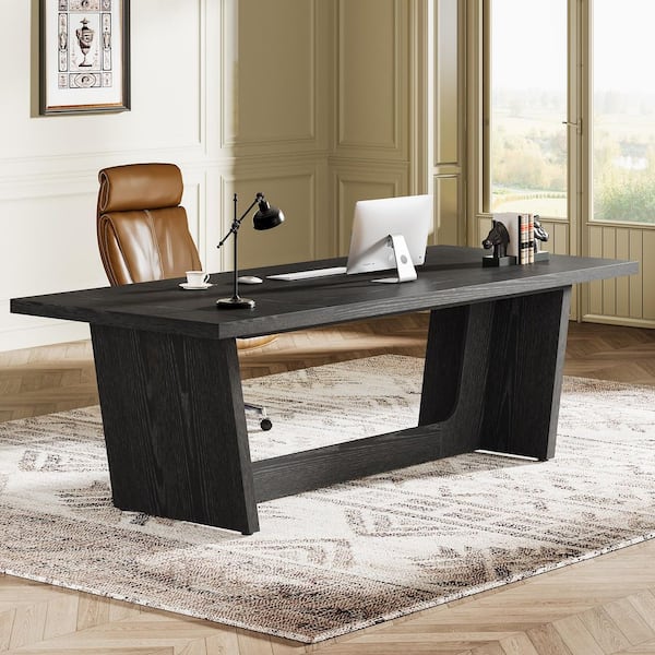 BYBLIGHT 70.87 in. Rectangular Black Wood Executive Computer Desk