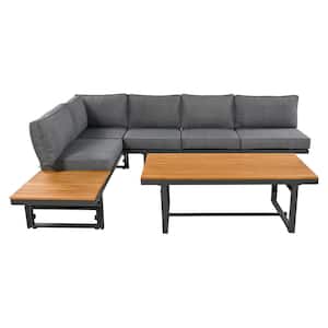 3-Pieces Metal Patio Conversation Set,Outdoor Sectional Sofa Set,with Height-Adjustable Seating Table and Grey Cushions