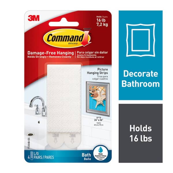 Command 16 lb. Large White Picture Hanging Strips (4 Pairs of Water Resistant Strips)