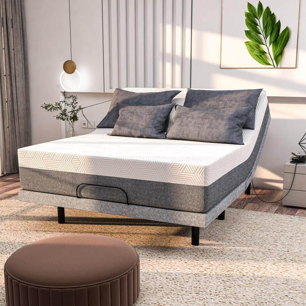 Renanim Adjustable Bed Frame with 12" Mattress, Dual Massage, Zero Gravity, 5 Minutes Installation, USB Ports, App control Queen - Medium