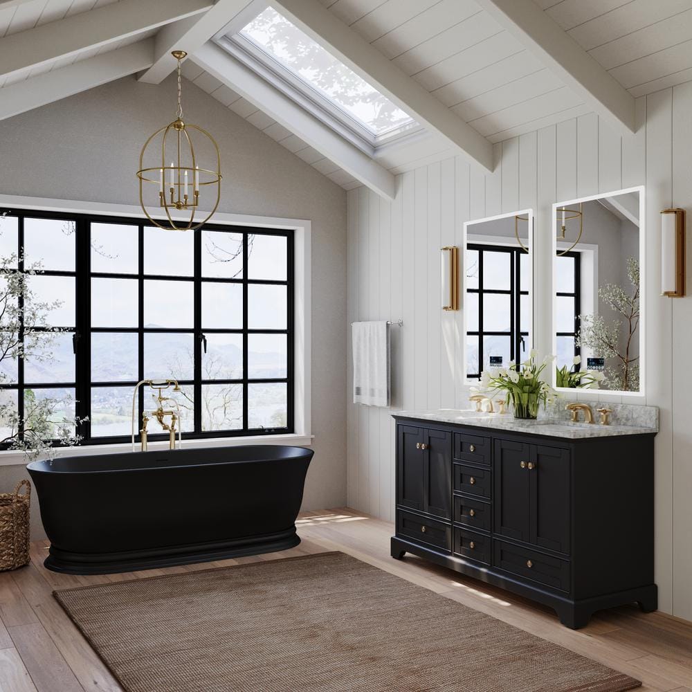 Audrey 60'' Black Onyx Double Bathroom Vanity with Marble Top