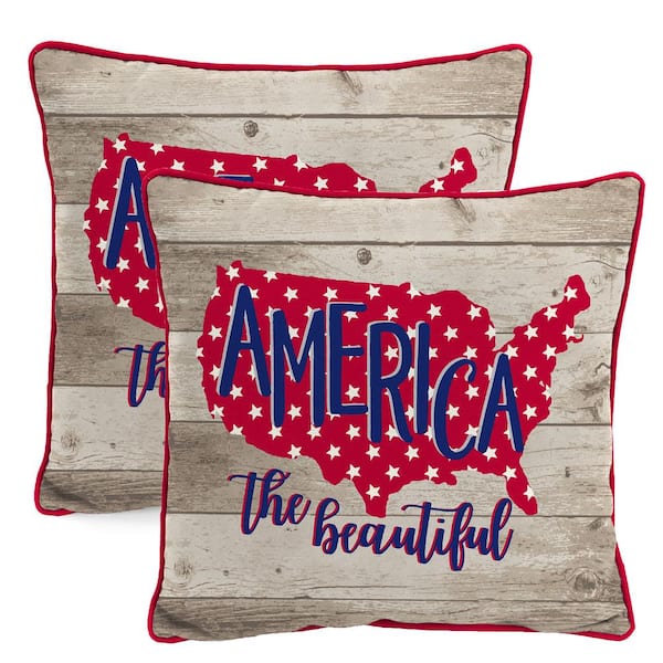 Jordan Manufacturing 18 in. L x 18 in. W x 5 in. T Outdoor Throw Pillow in America the Beautiful Wood (2-Pack)