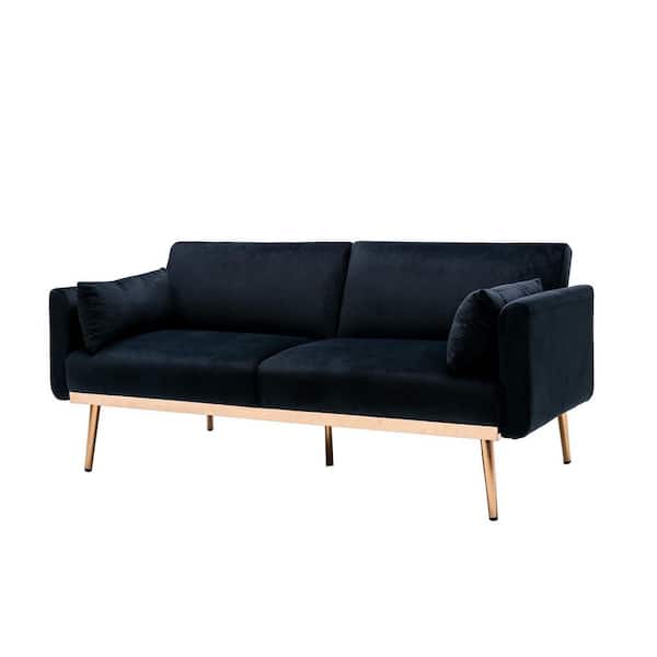 Unbranded 68.50 in. Black Velvet 2-Seater Loveseat with Conversion Functions