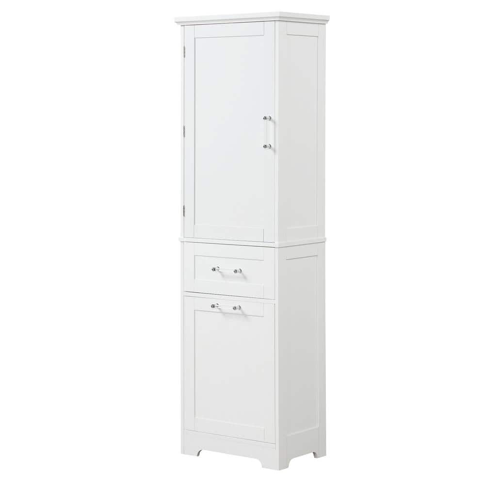 20.00 in. W x 13.00 in. D x 68.10 in. H White Tall Linen Cabinet with 2-Dif