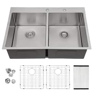 33 in.Drop in Double Bowl 50/50 16-Gauge Stainless Steel Kitchen Sink with Bottom Grids