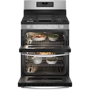 30 in. 6.8 cu. ft. Double Oven Gas Range with Steam-Cleaning Convection Oven in Stainless Steel