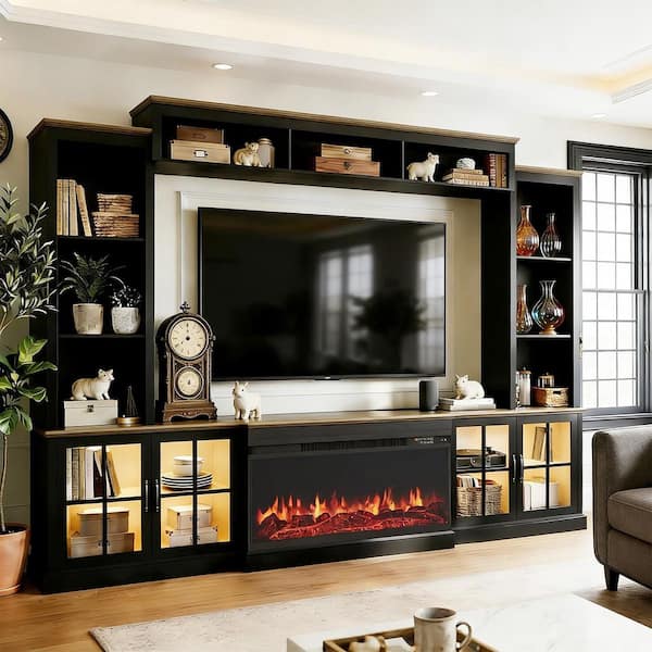Sizzim 98 in. Freestanding Engineered Wood Electric Fireplace TV