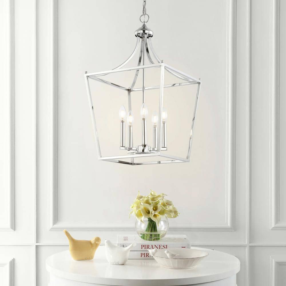 Camden 16" Polished Chrome Iron Drum Pendant Lantern with LED Bulbs