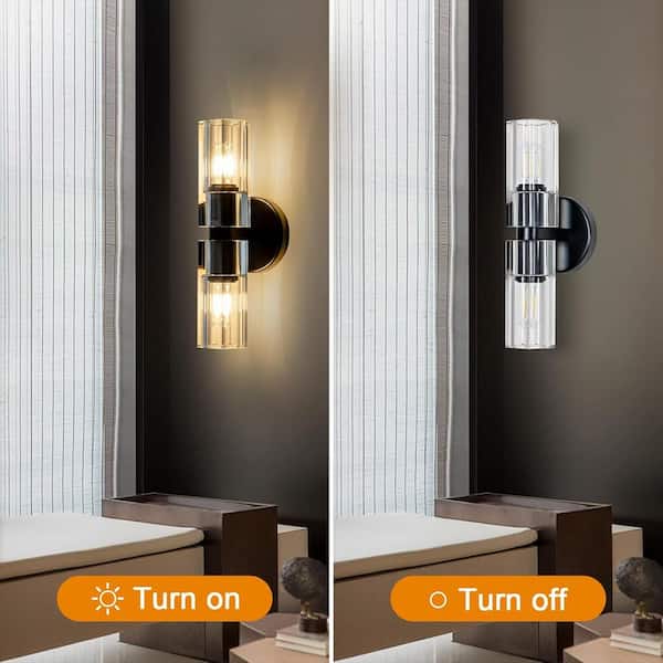 YUYI 13 in. 2 Light Black Wall Sconce with K9 Crystal Lampshade