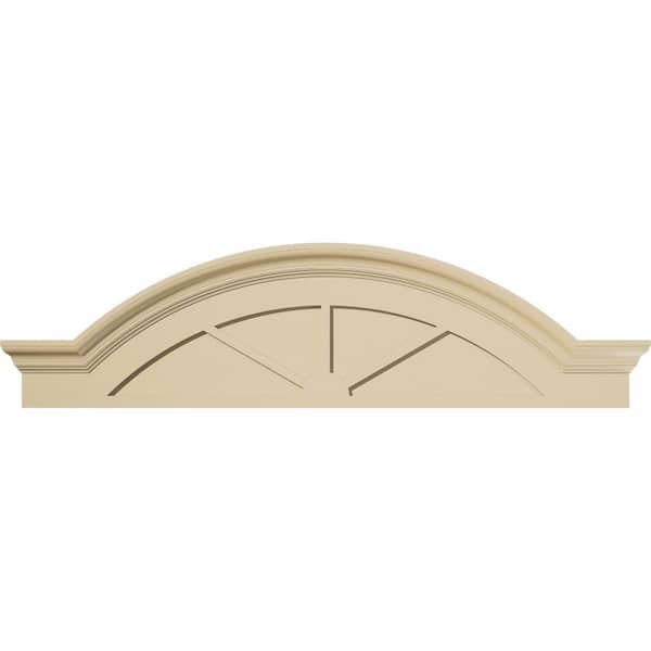 52-in. W x 14-in. H x 2-1/2-in. P Segment Arch W/Flankers 3 Spoke Signature Urethane Pediment, Primed Tan