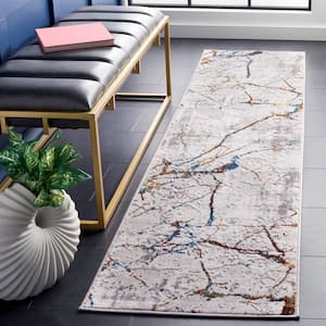 Amelia Gray/Blue Gold 2 ft. x 10 ft. Abstract Distressed Runner Rug