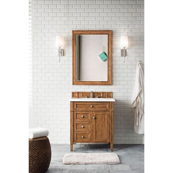 Brittany 30.0 in. W x 23.5 in. D x 34 in. H Bathroom Vanity in Saddle Brown with White Zeus Quartz Top