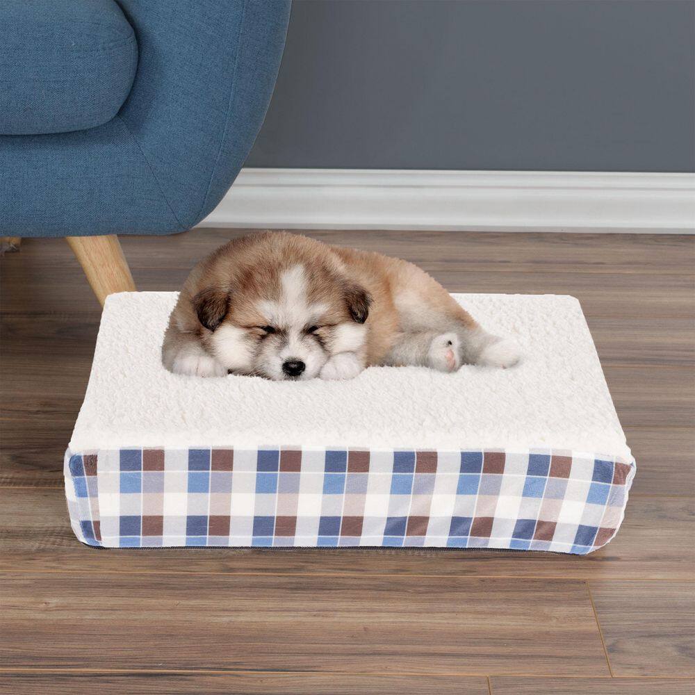 Small Multicolored Plaid Sherpa Top Dog Bed Replacement Cover