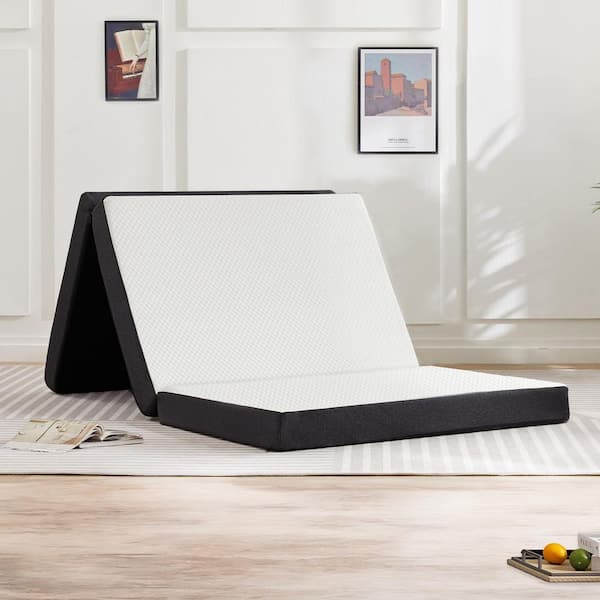 Black 4 in. Twin XL Size Memory Foam Tri-Fold Mattress Topper Folding Mattress with Washable Cover for Camping and Yoga