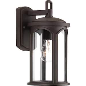 Gables Collection 1-Light Antique Bronze Clear Glass New Traditional Outdoor Large Wall Lantern Light