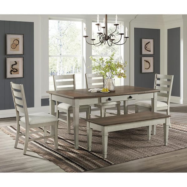 Bloomfield Medium Brown and Washed Stone Wood Storage Dining Bench 1