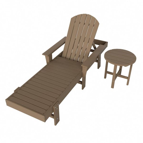 WESTIN OUTDOOR Altura 2PC Weather Wood Classic Outdoor Patio Adjustable Back Adirondack Chaise Lounge Armchair and Round Side Table Set