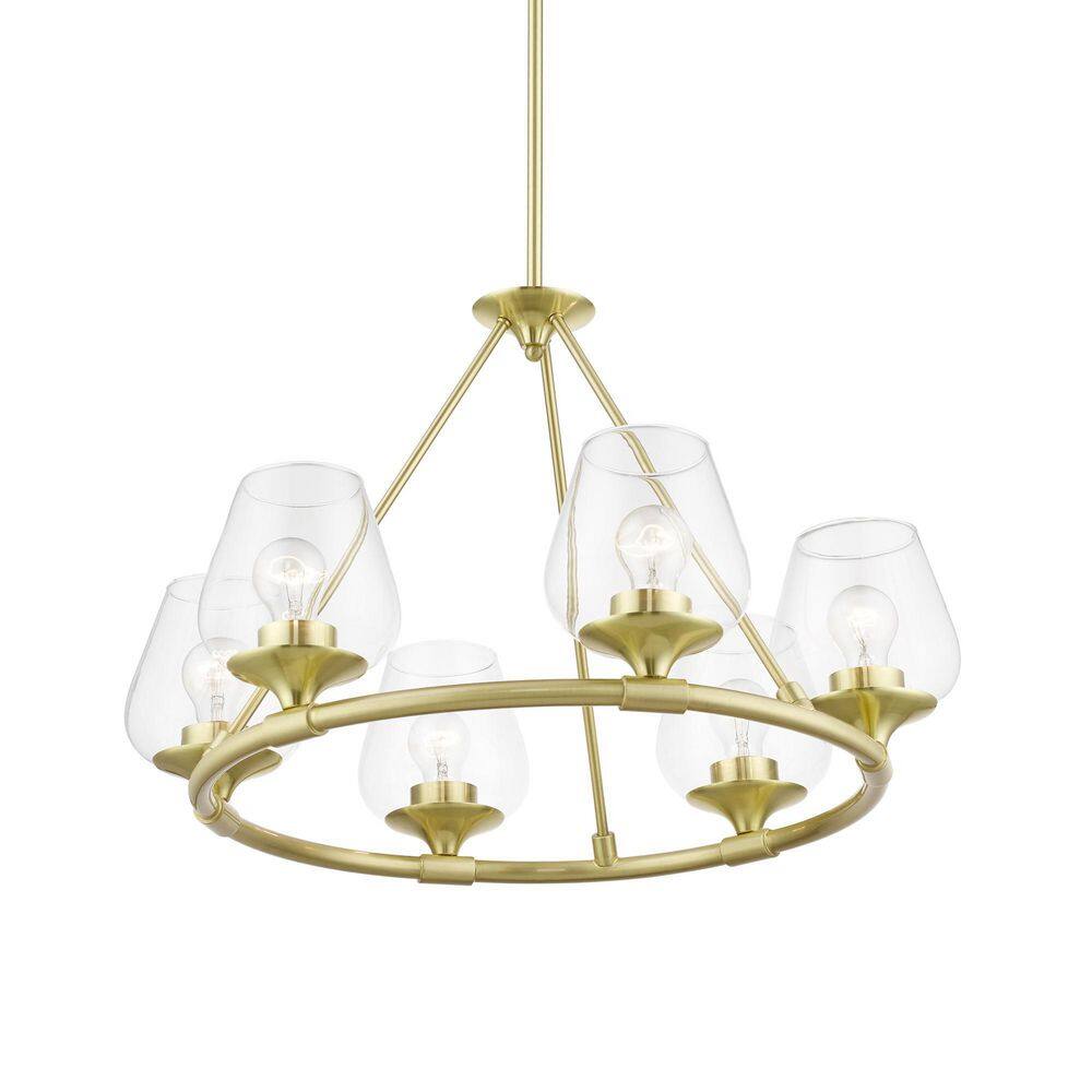 Elegant Willow 6-Light Chandelier with Clear Glass in Satin Brass