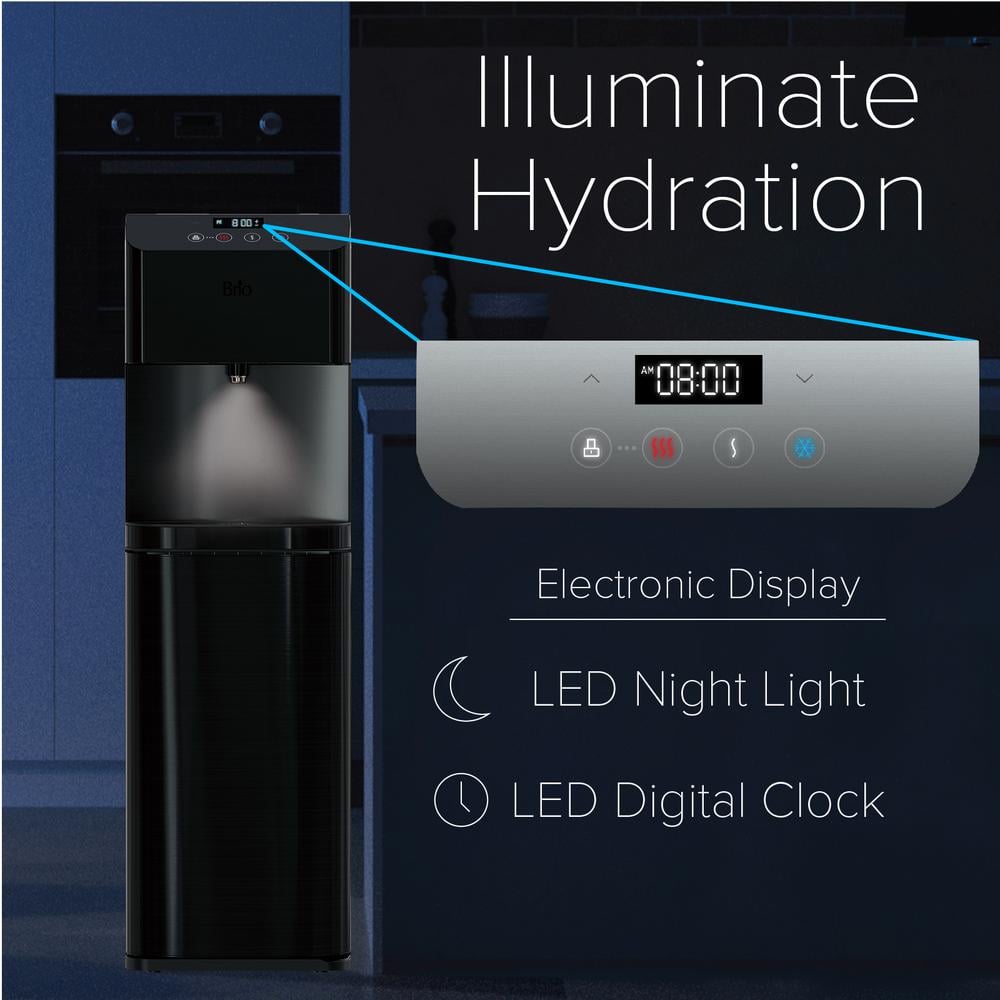 Brio Black Stainless Steel Tri-Temperature Bottom Load Water Cooler