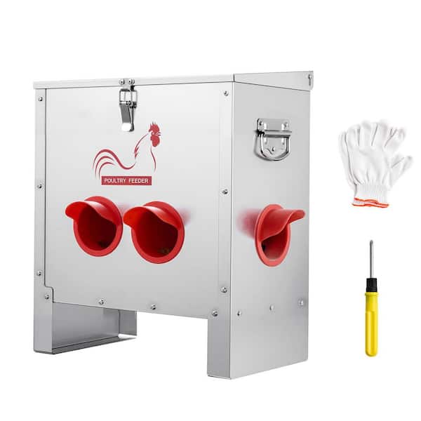 25 lbs. Automatic Chicken Feeder, 6 Ports No-Waste, for Chickens Pheasants, 10.8in. x 16.7in. x 16.9in. Metal Greenhouse