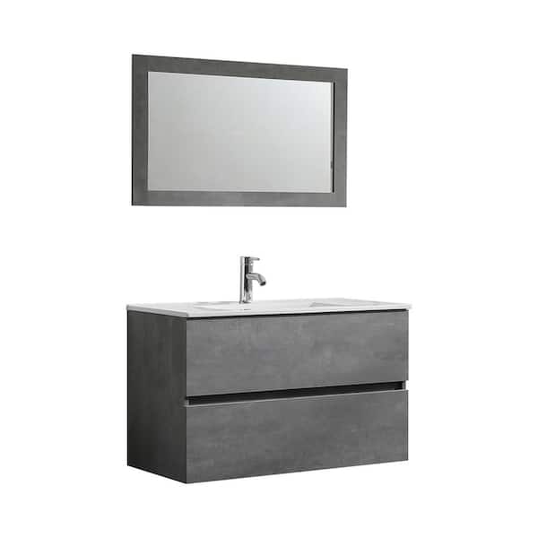 Wonline 35.4 in. W x 17.7 in. D x 21.65 in. H Single sink Bath Vanity in Grey with White Ceramic Top and Mirror