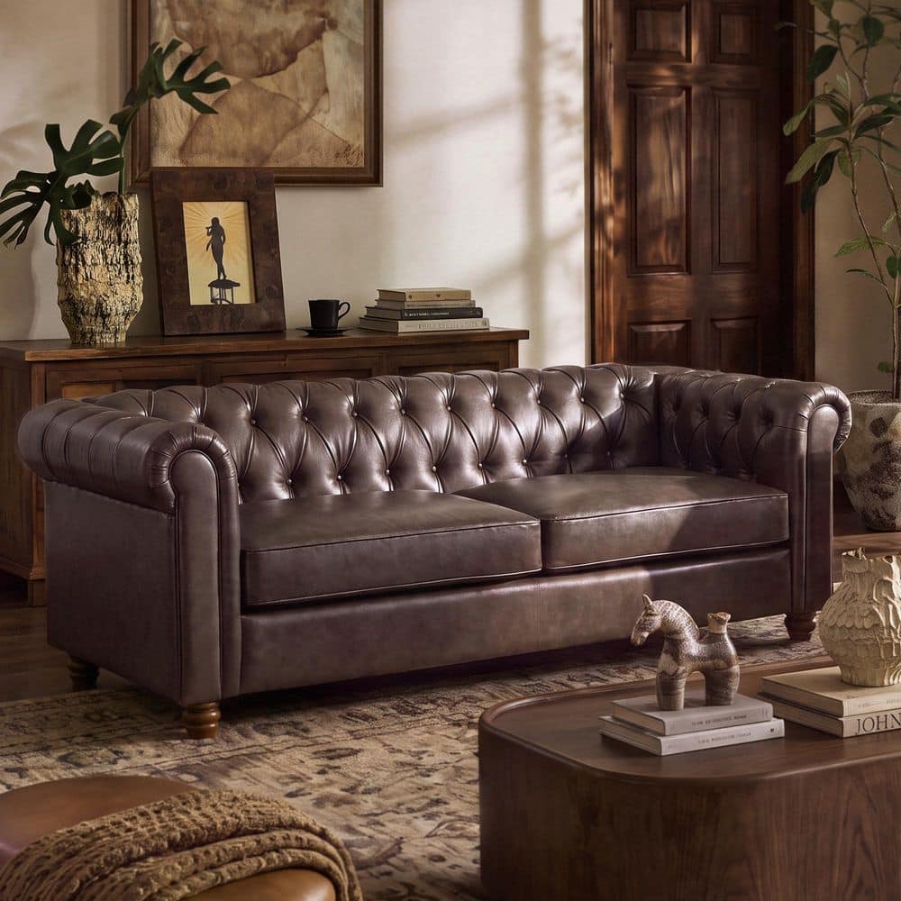 83 in. Wide Chesterfield Rolled Arm Faux Leather Vintage Sofa with Button‑Tufted Back price history on PriceWatchPro
