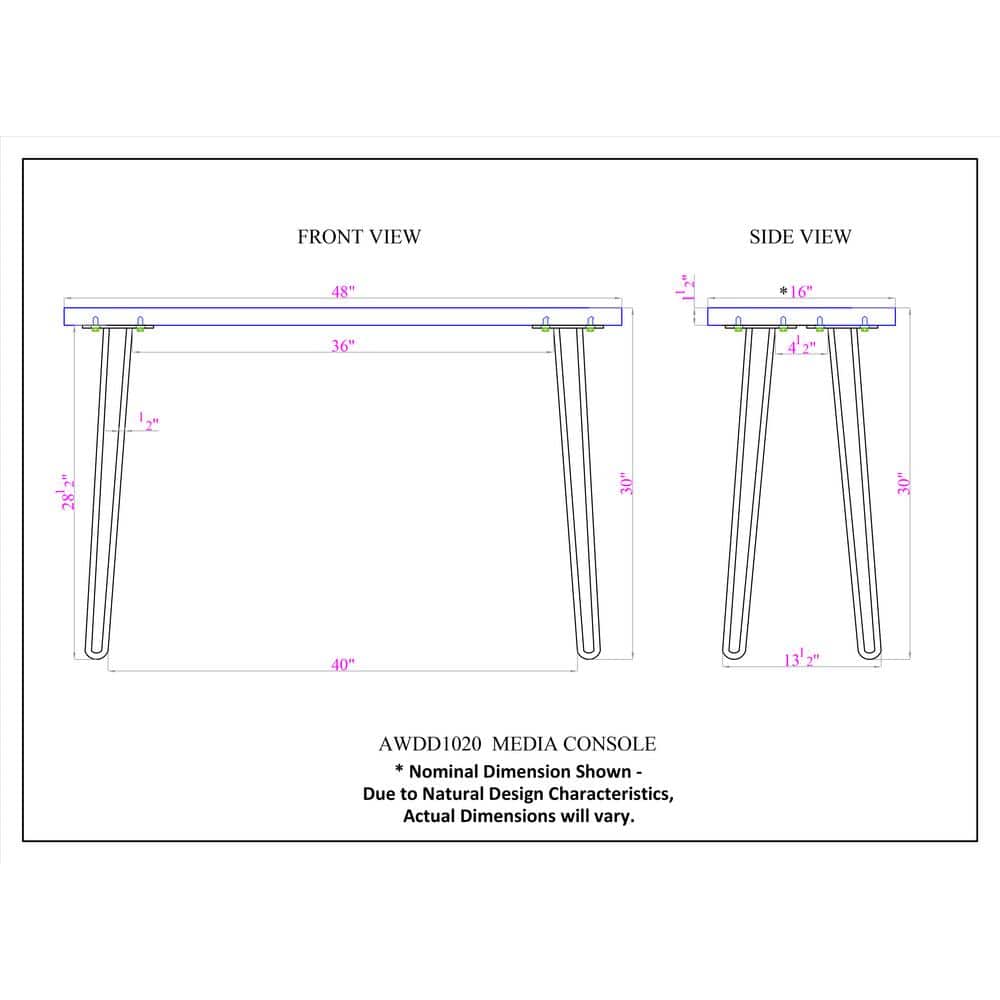 Natural Live Edge Acacia Wood and Metal Hairpin Console Table