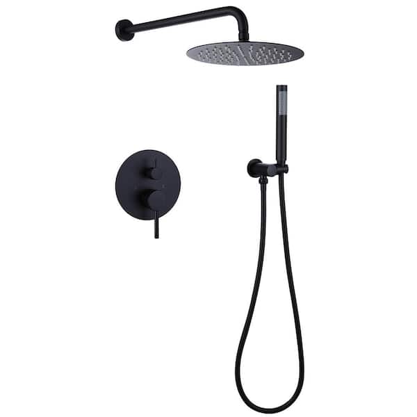 BWE 1-Handle 2-Spray Rain Shower Faucet and Hand Shower Combo Kit in Matte Black (Valve Included)