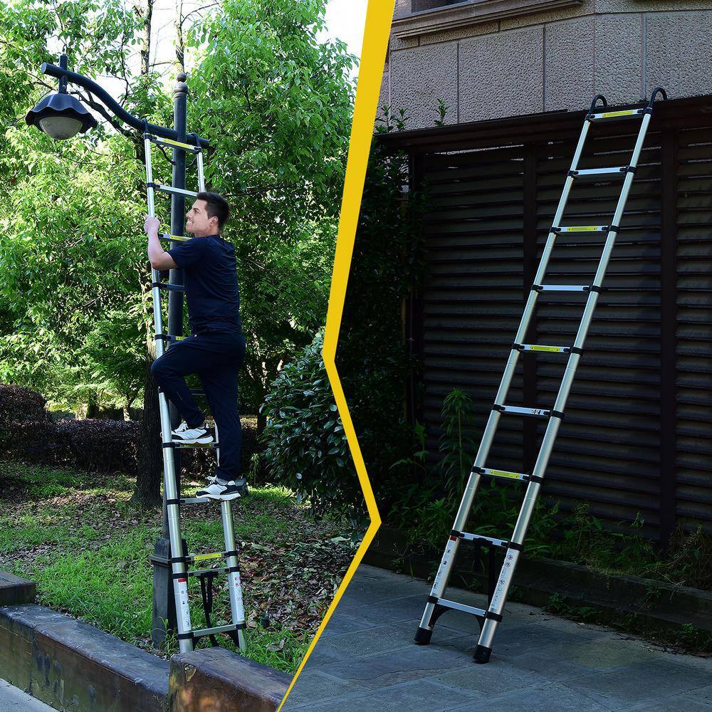 8.5 ft Aluminum Telescopic Folding Step Ladder with Hooks