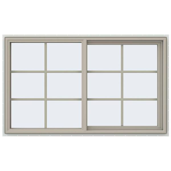 JELD-WEN 59.5 in. x 35.5 in. V-4500 Series Desert Sand Painted Vinyl Right-Handed Sliding Window with Colonial Grids/Grilles