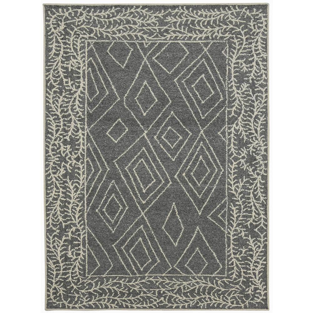 Gray Handmade Wool Area Rug with Floral and Geometric Motifs