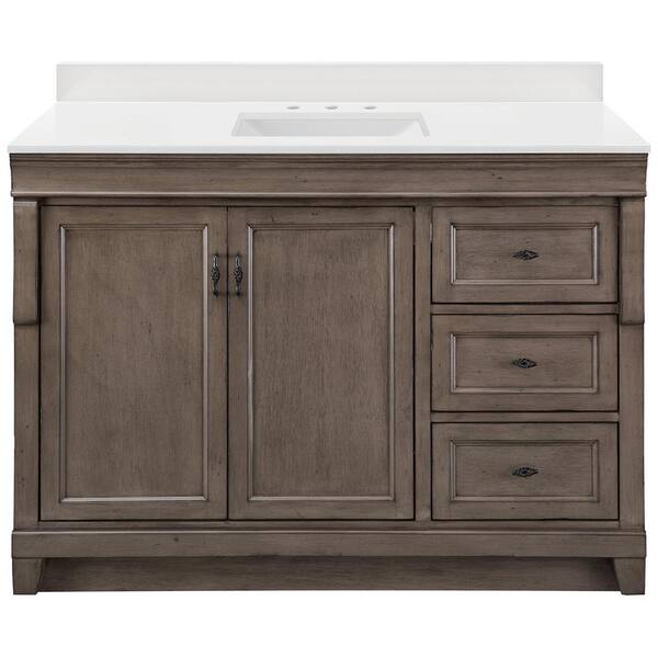Home Decorators Collection Naples 49 in x 22 in D Vanity in Distressed Grey with Engineered Stone Vanity Top in White with Trough White Basin