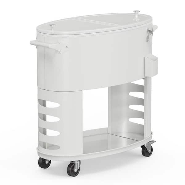 70 qt. White Oval Freezer Patio Cooler Cart
