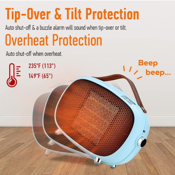 800W Sky Blue Indoor Electric Ceramic Space Heater Portable Quiet