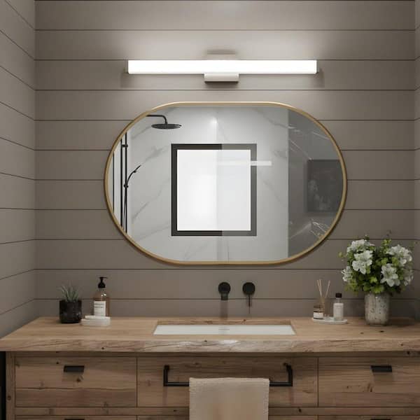 32. 7in. 1-Light Chrome LED Bathroom Vanity Light Strip with Dimmable 6000K Light