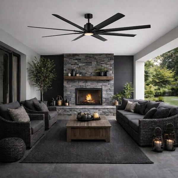 Kensgrove II 84 in. Smart Indoor/Covered Outdoor Matte Black Ceiling Fan with Remote Included Powered by Hubspace