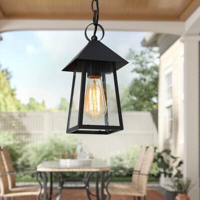 Modern Black Outdoor Wall Light Ceno 1-Light Cage Outdoor Wall Sconce with Seeded Glass Shade