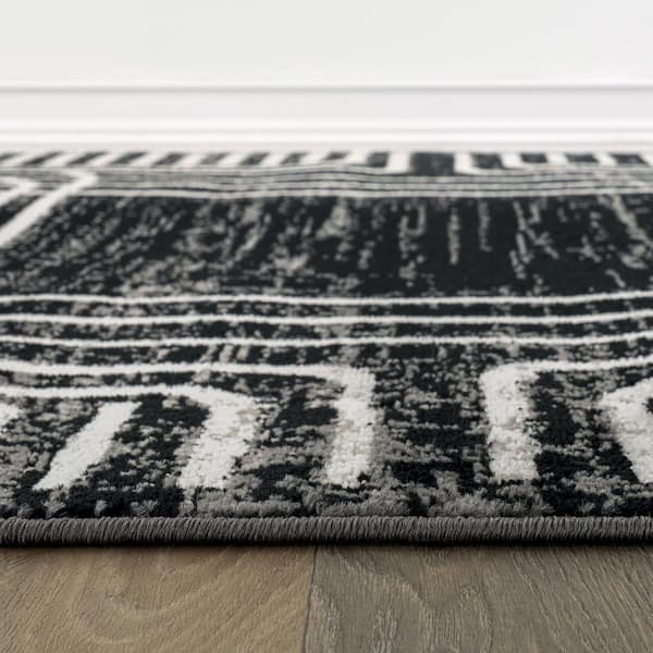 Bohemian Lines Area Rug Black 2 ft. 3 in. x 12 ft. Runner Rug