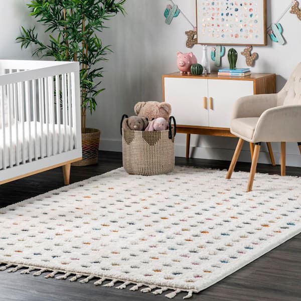 Behati Polka Dot Kids Tasseled Off White 3 ft. x 5 ft. Accent Rug