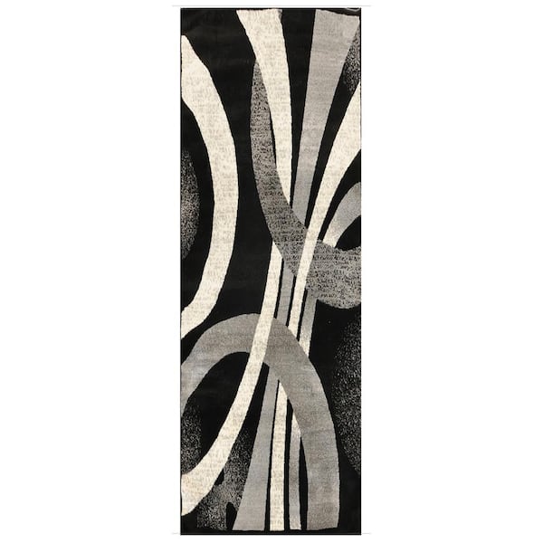 MSRUGS Spinningfields Gray/Black 3 ft. x 8 ft. Polypropylene Runner Rug