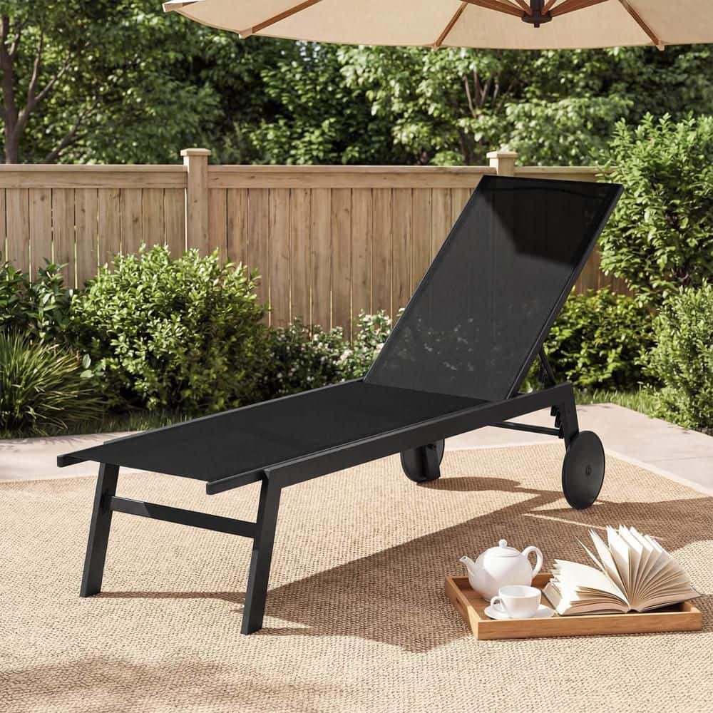1 PCS Patio Chaise Lounge with Wheels Adjustable 6-Position Backrest Breathable Seat Black price history on PriceWatchPro