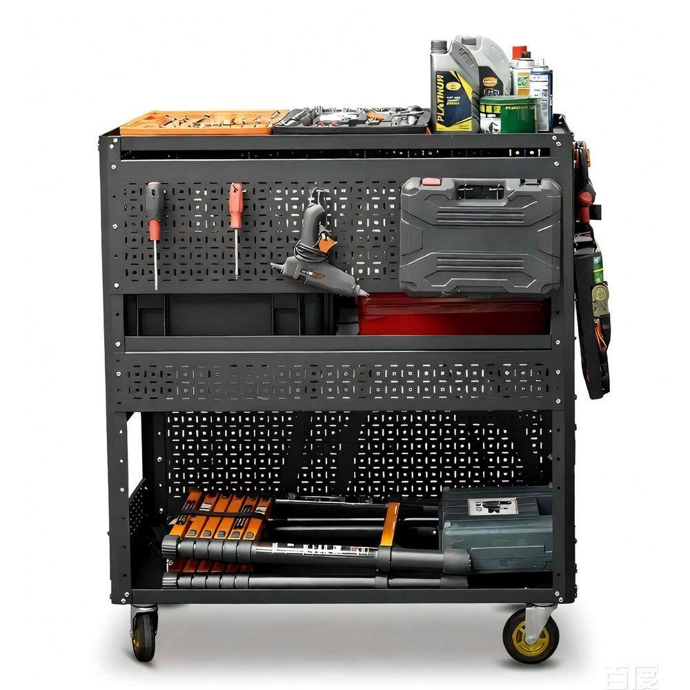 39.37 in. W 3-Tier Detachable Utility Cart Storage Tool Cart With Steel Pegboard, Foldable Rolling Tool Cart with Wheels price history on PriceWatchPro