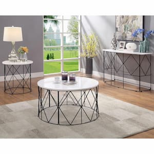 Mannis 35.38 in. White and Black Round Wood Top Coffee Table