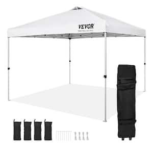 10 ft. x 10 ft. White Pop Up Canopy Tent 250D PU Silver Coated Tarp Waterproof and Sun Shelter Gazebo for Outdoor Events