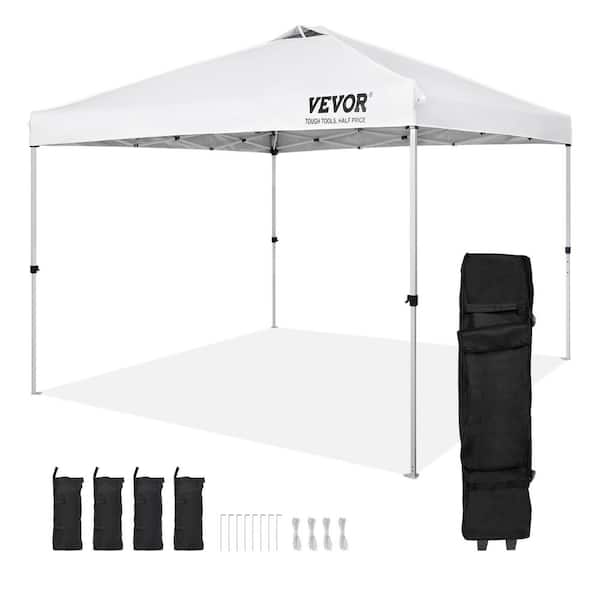 VEVOR 10 ft. x 10 ft. White Pop Up Canopy Tent 250D PU Silver Coated Tarp Waterproof and Sun Shelter Gazebo for Outdoor Events