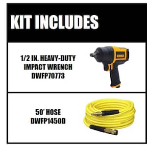 1/2 in. Heavy-Duty Pneumatic Impact Wrench and 50 ft. x 1/4 in. Air Hose