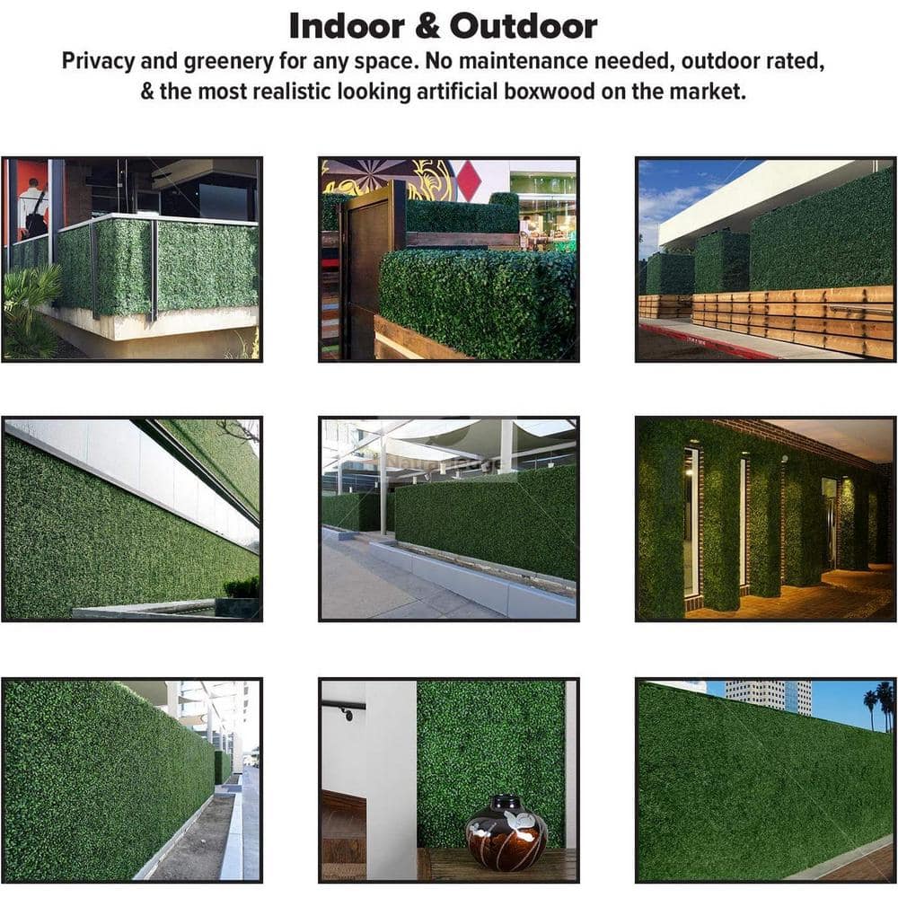 40 in. x 120 in. Light Green Artificial Boxwood Hedge Panels with Lights