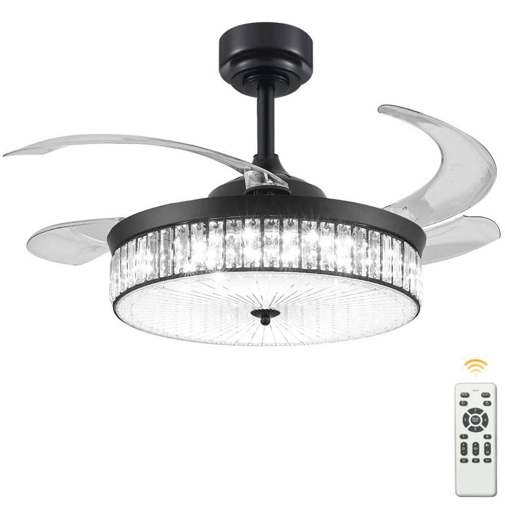 Amucolo 42 in. LED Indoor Black Crystal 6-speed Ceiling Fan with